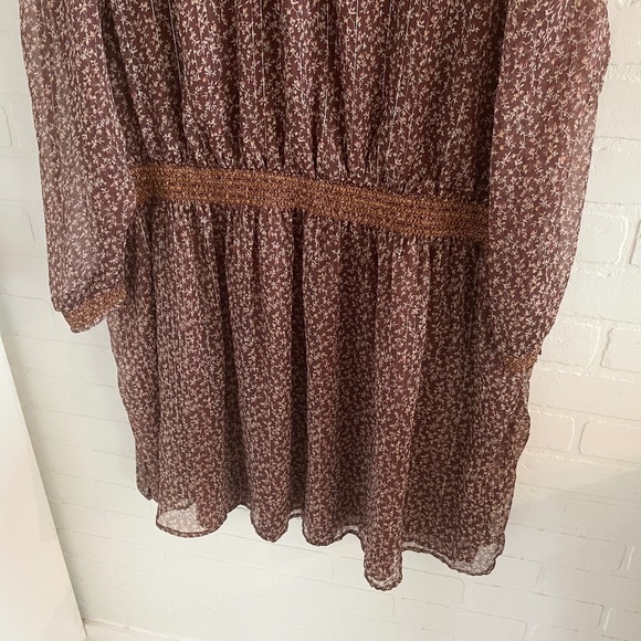 Dex Mini Dress Fall Floral Print Sheer Long sleeve Smocked waist Brown Sz 3X - Picture 8 of 16